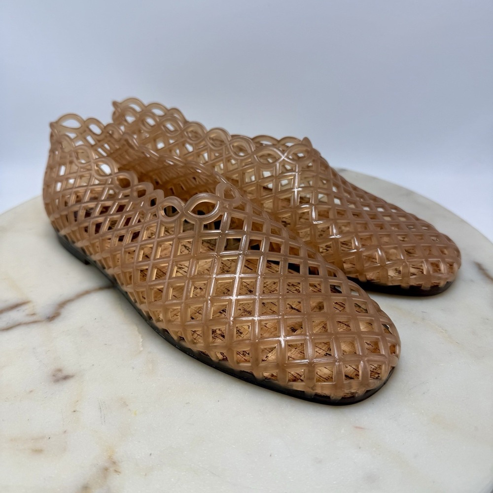 Steve Madden Grove Beige Jelly Flats Women Caged Square Toe Slip On Sandals
